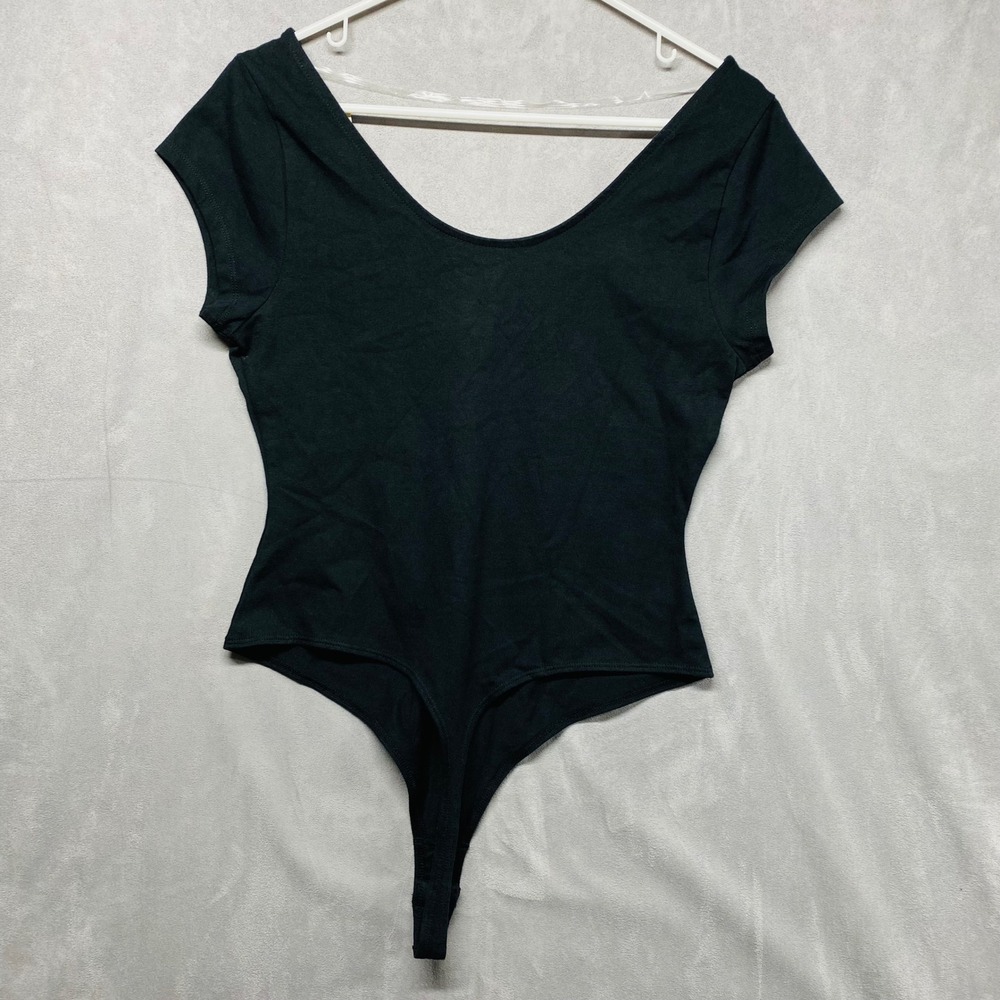 Universal Thread Black Ribbed V Neck Short Sleeve Thong Bodysuit Size S - Picture 9 of 9